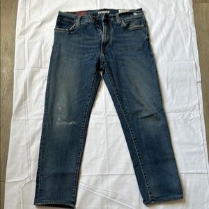Blue Straight Denim Jeans with Natural Fading